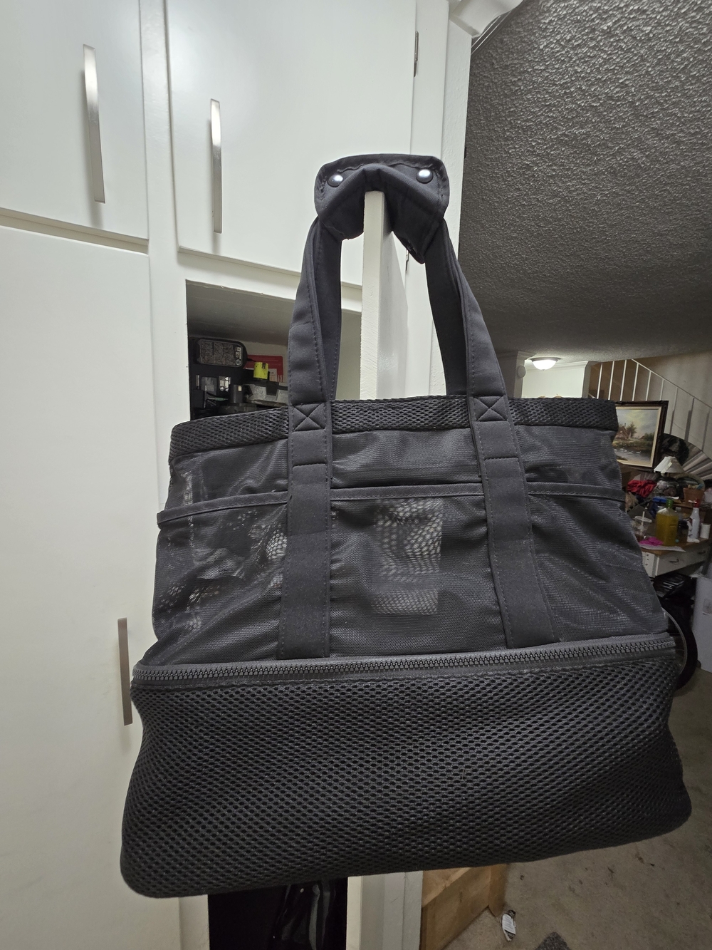 No Boundaries Black Mesh Beach Tote Bag with Insulated Cooler Bottom